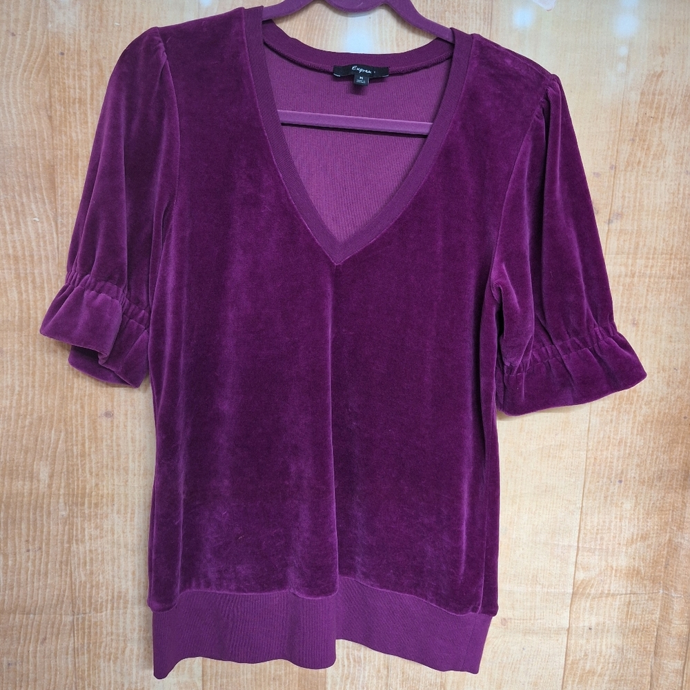 Express Purple Puff Sleeve Ruffled Blouse